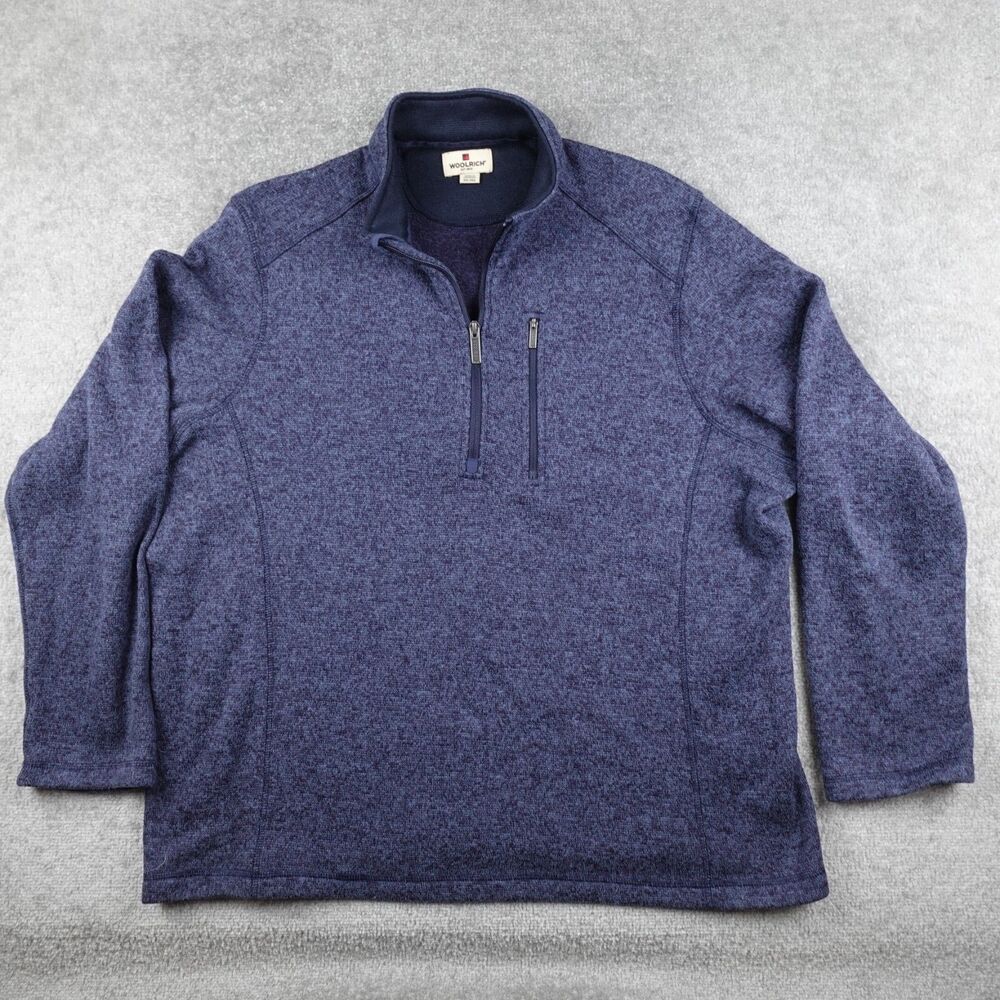 Woolrich Sweatshirt Mens 2XL Blue Pullover Quarter 1/4 Zip Mock Neck Hiking